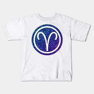 Blue Purple Glitter Zodiac - Aries Kids T-Shirt